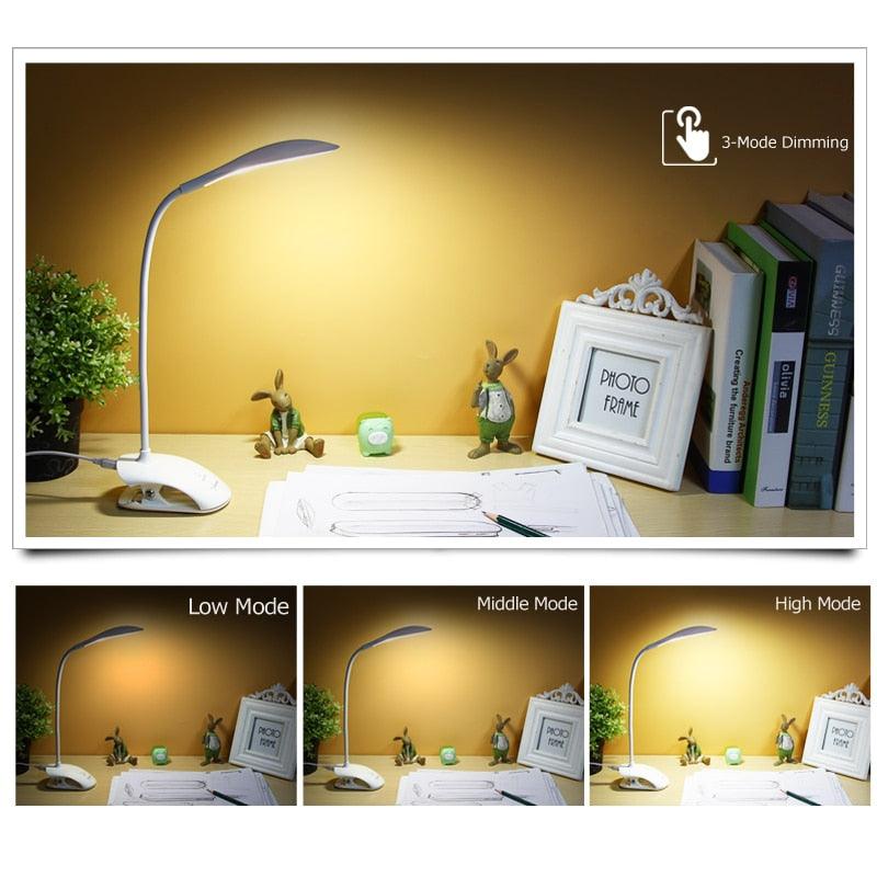 Desk Lamp USB Led Table Lamp 14 LED Table Lamp with Clip Bed Reading Book Light LED Desk Lamp Table Touch 3 Modes Blue Decorative Table Lamp Cute Study Lamps for Bedroom Décor