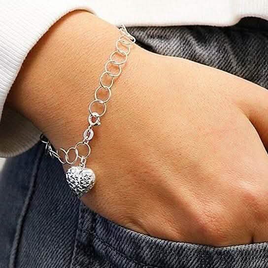 Diamond Cut Heart Charm Bracelet