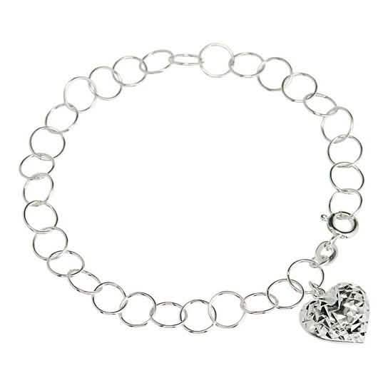 Diamond Cut Heart Charm Bracelet