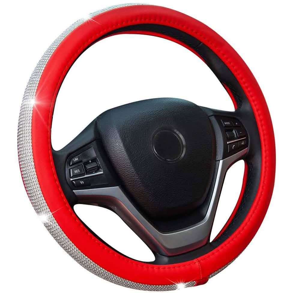Diamond Leather Steering Wheel Cover with Bling Bling Crystal Rhinestones