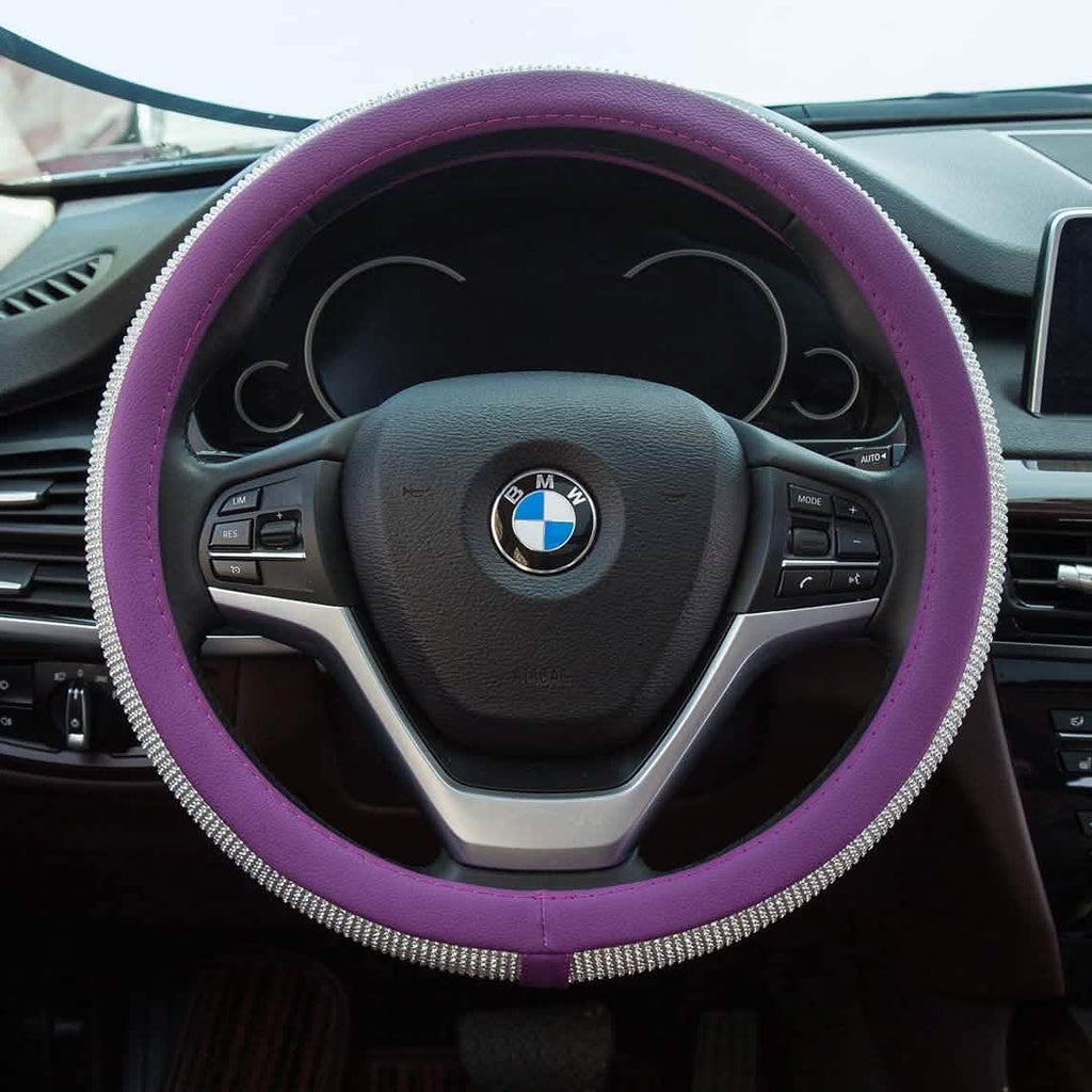 Diamond Leather Steering Wheel Cover with Bling Bling Crystal Rhinestones
