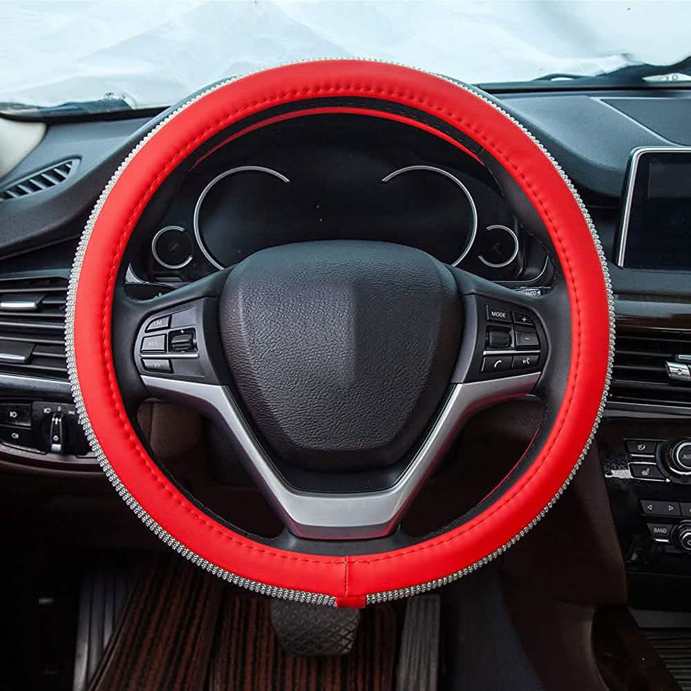 Diamond Leather Steering Wheel Cover with Bling Bling Crystal Rhinestones