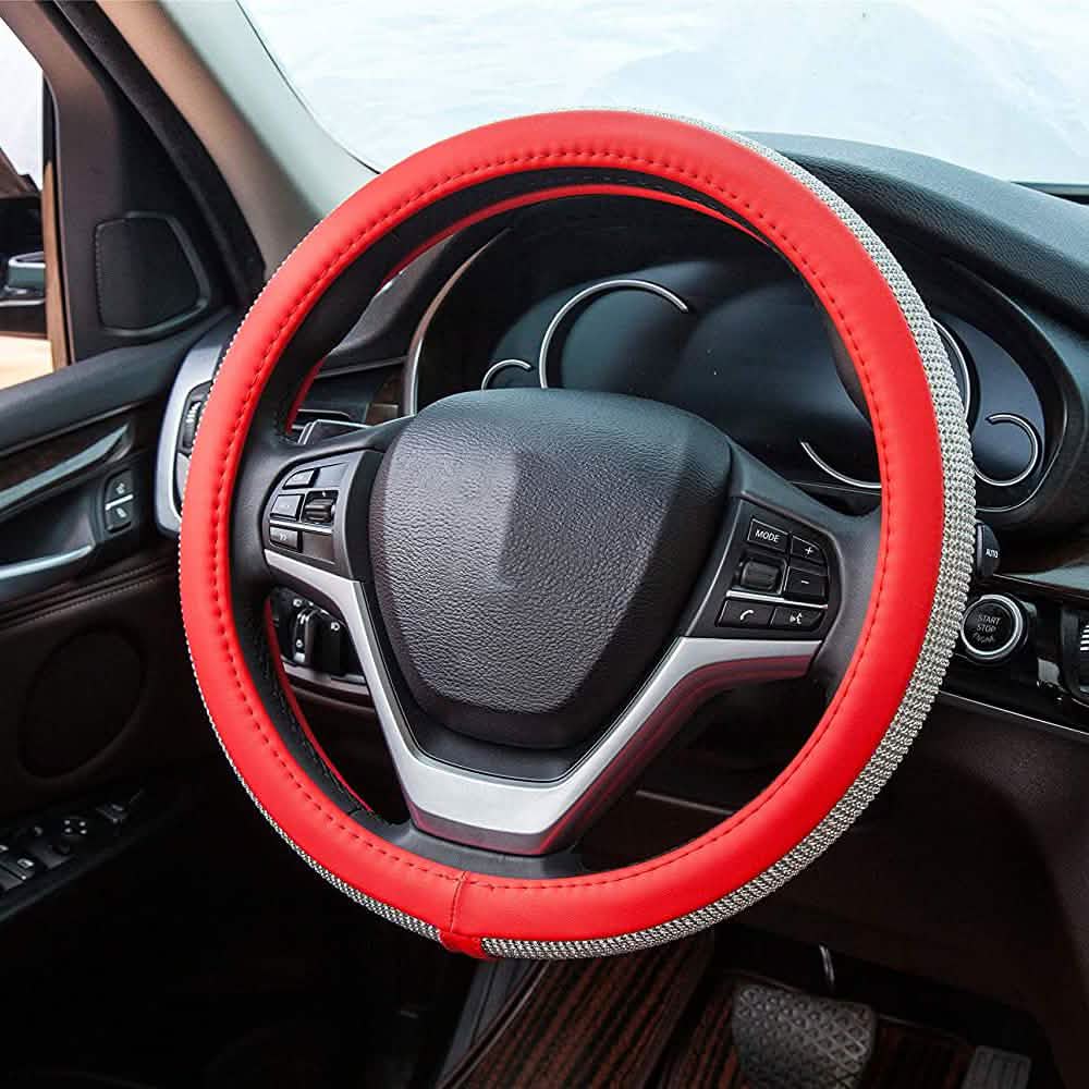 Diamond Leather Steering Wheel Cover with Bling Bling Crystal Rhinestones