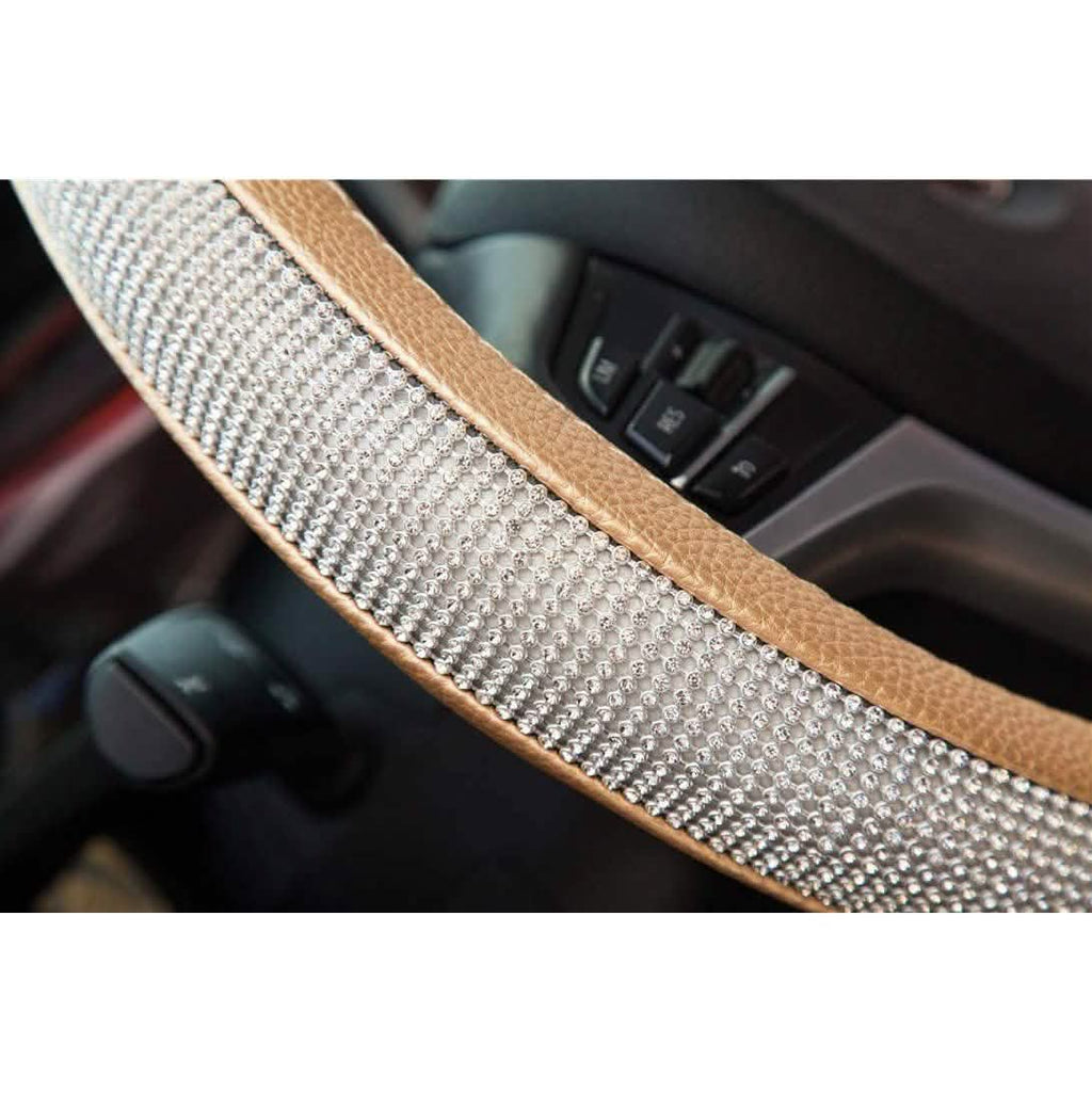 Diamond Leather Steering Wheel Cover with Bling Bling Crystal Rhinestones