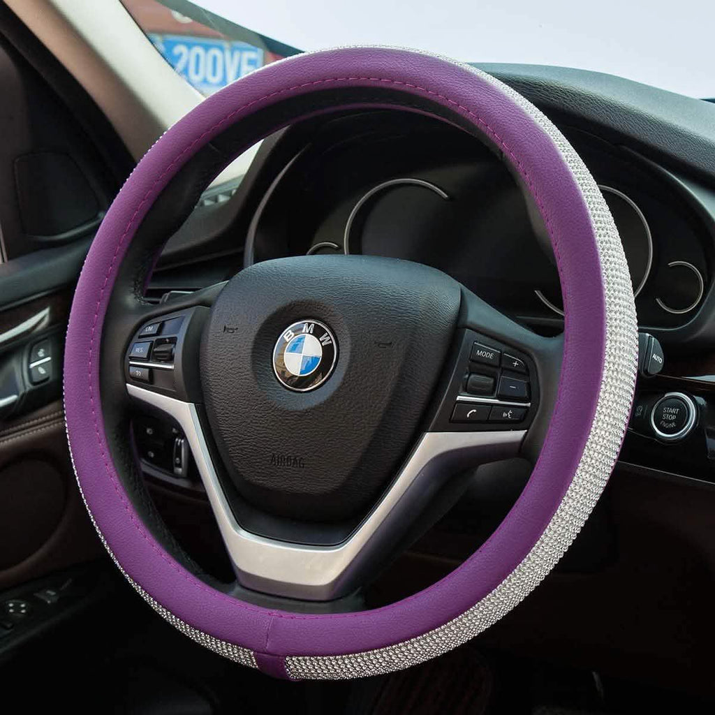 Diamond Leather Steering Wheel Cover with Bling Bling Crystal Rhinestones