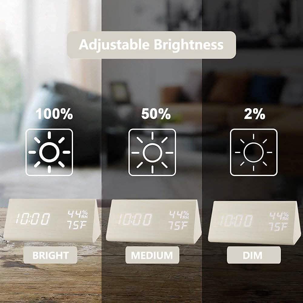 Digital Alarm Clock with Wooden Electronic LED Time Display