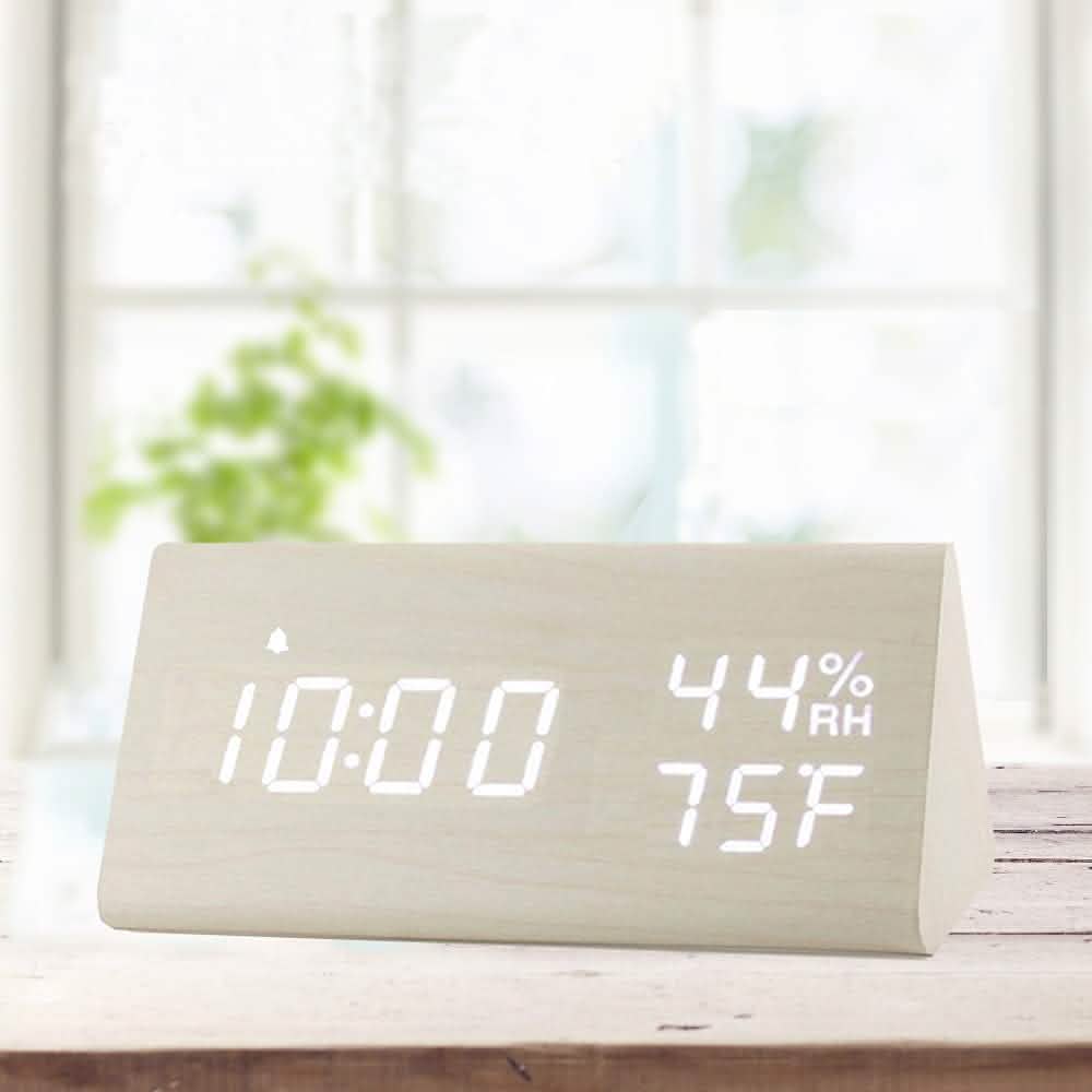 Digital Alarm Clock with Wooden Electronic LED Time Display