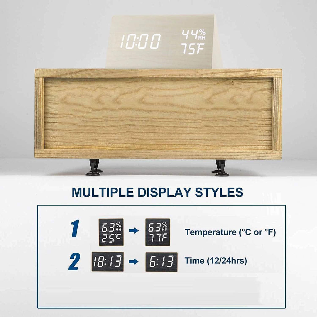 Digital Alarm Clock with Wooden Electronic LED Time Display