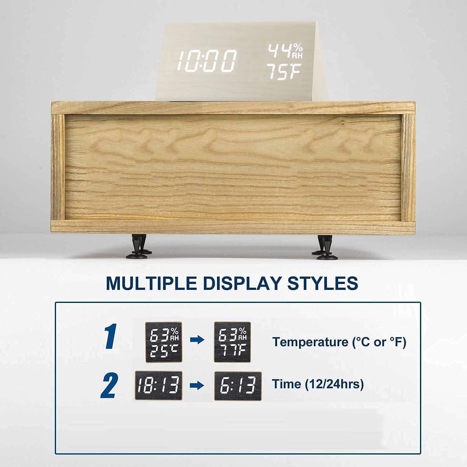 Digital Alarm Clock with Wooden Electronic LED Time Display