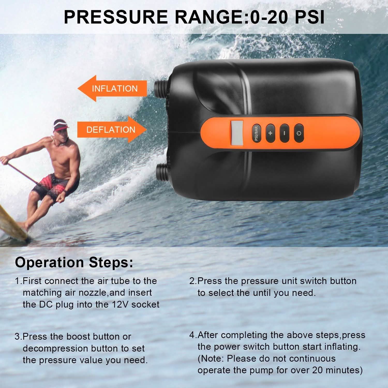 Digital Electric Air Pump Intelligent Dual Stage & Auto-Off Function for Paddle Boards Inflatable Boat Kayaks