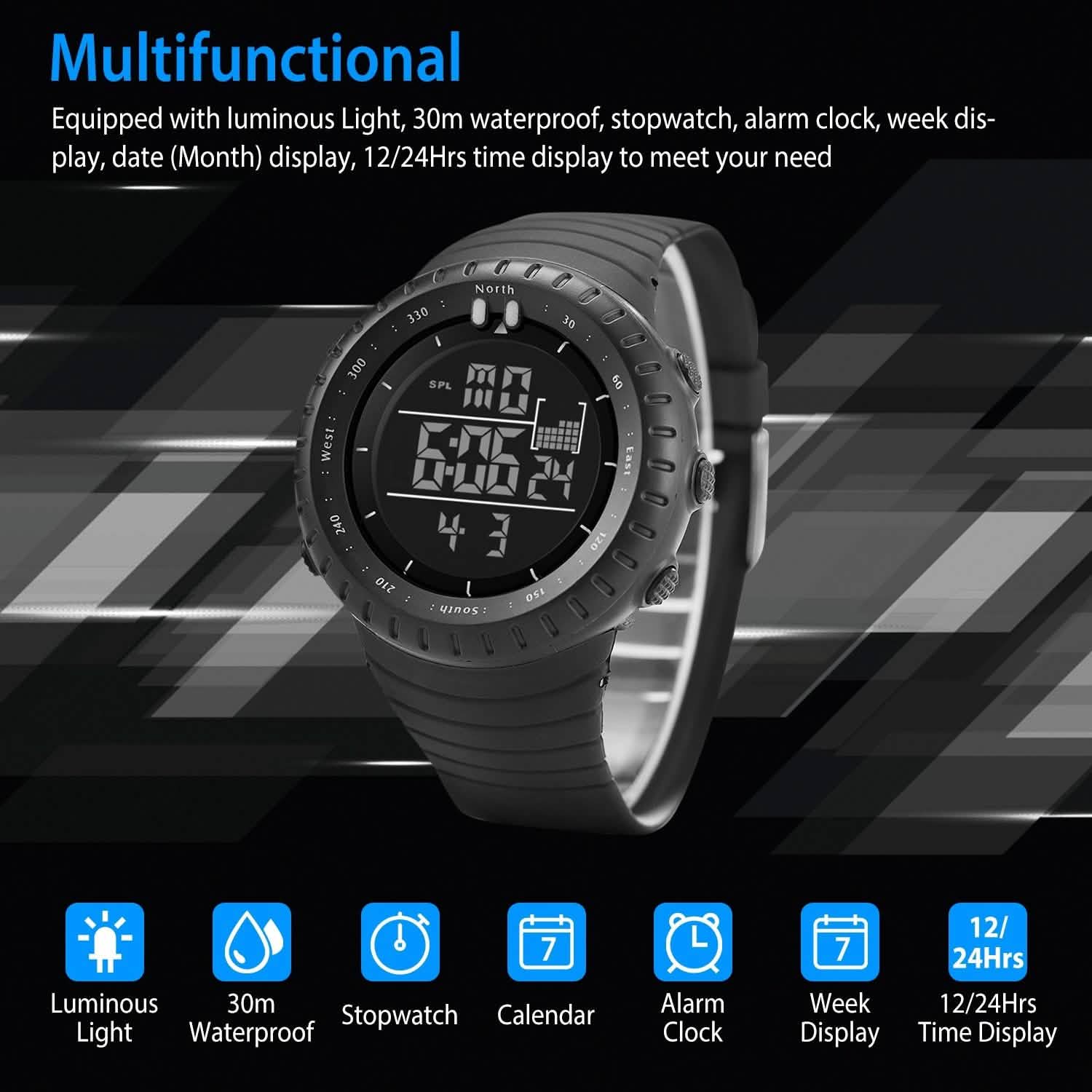 Digital Men's Sports Military Tactical Wrist Watch