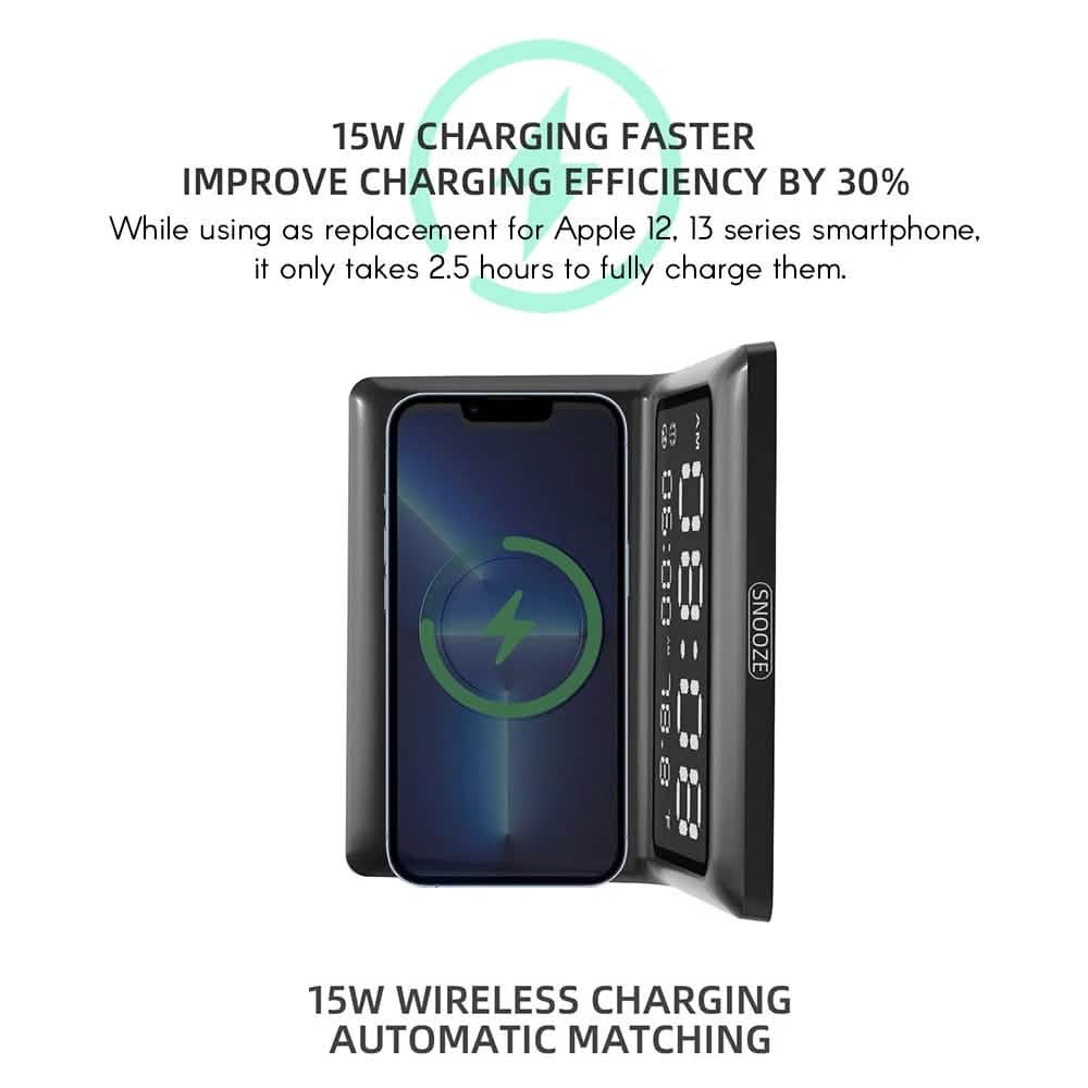 Digital Mirror Clock Wireless Charging Alarm Clock