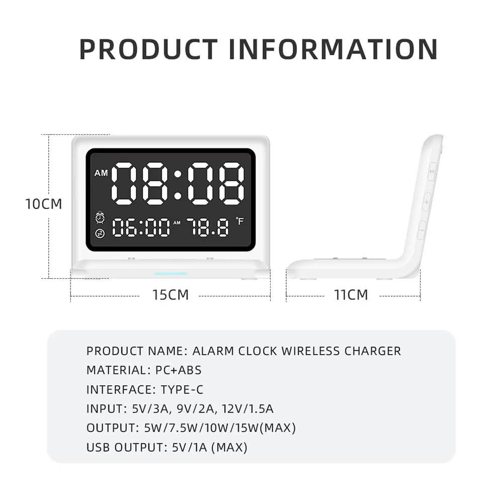 Digital Mirror Clock Wireless Charging Alarm Clock