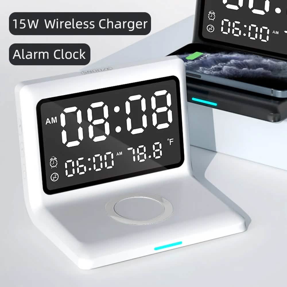 Digital Mirror Clock Wireless Charging Alarm Clock