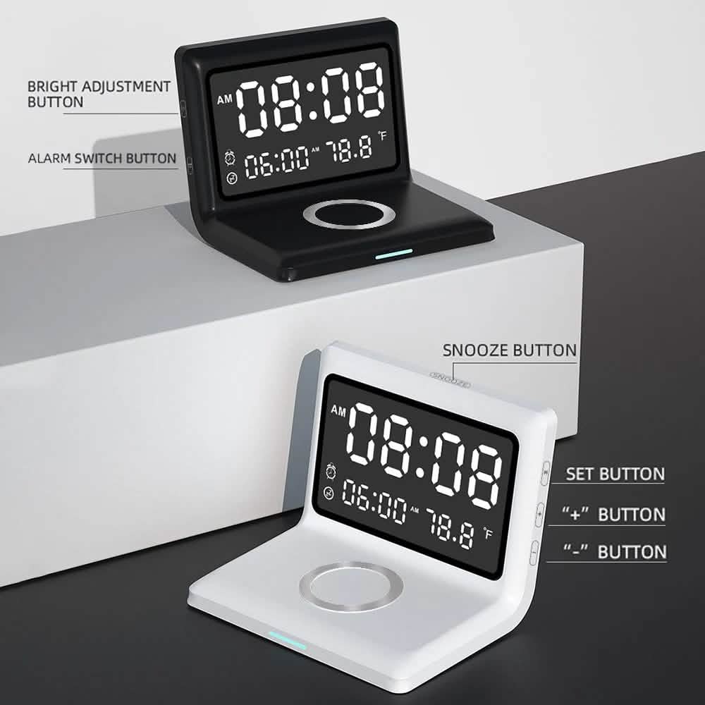 Digital Mirror Clock Wireless Charging Alarm Clock