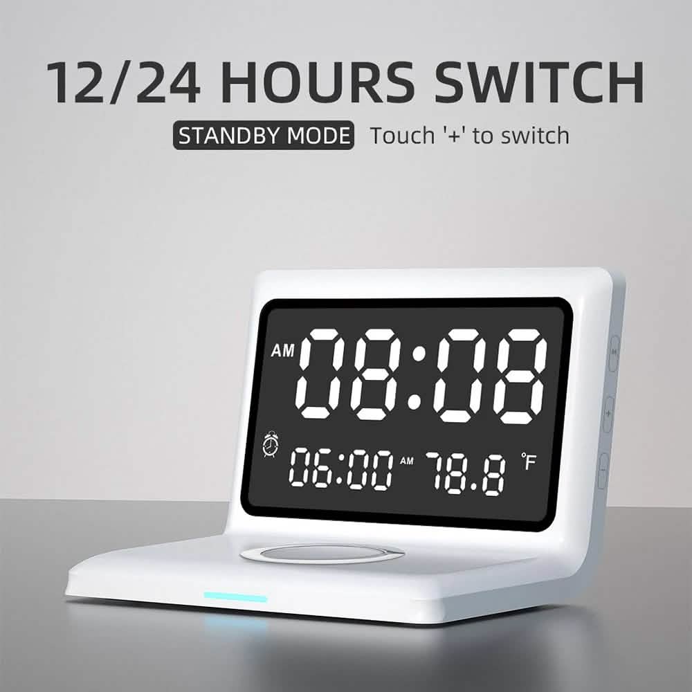 Digital Mirror Clock Wireless Charging Alarm Clock