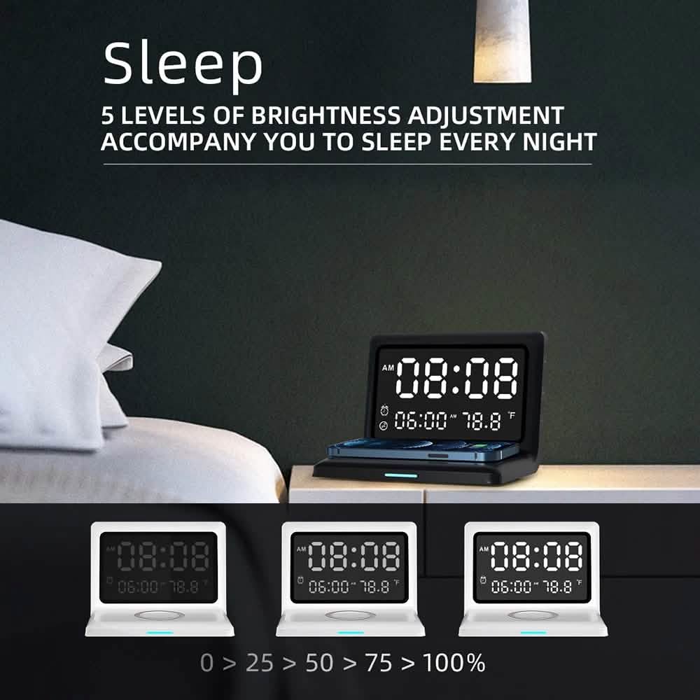 Digital Mirror Clock Wireless Charging Alarm Clock