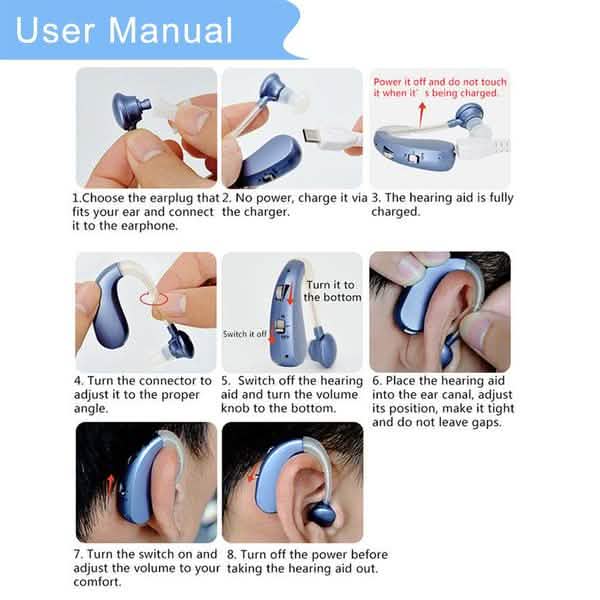 Digital Rechargeable Hearing Aids Acousticon Amplifier Audiphone Behind Ear Sound