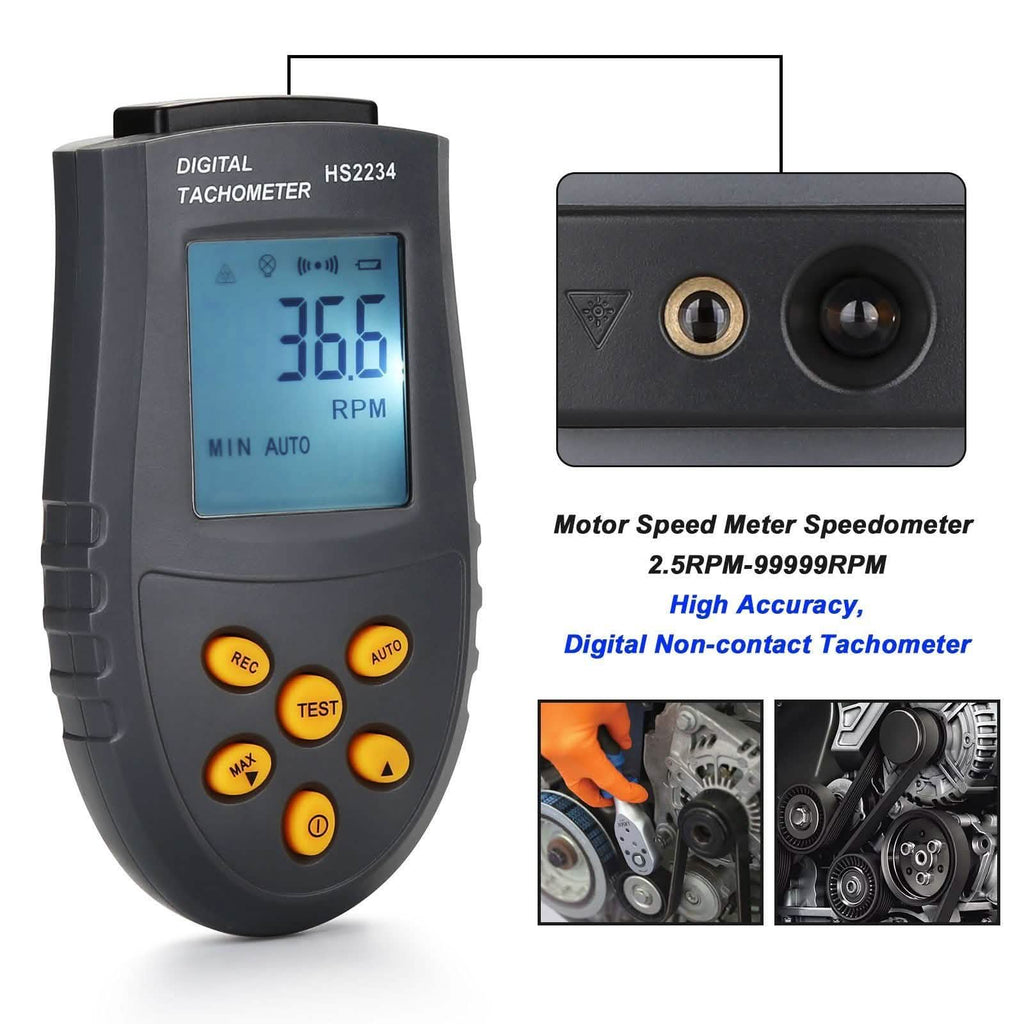 Digital Tachometer 2.5~99,999 RPM Accuracy Non-Contact Laser Photo Tachometer