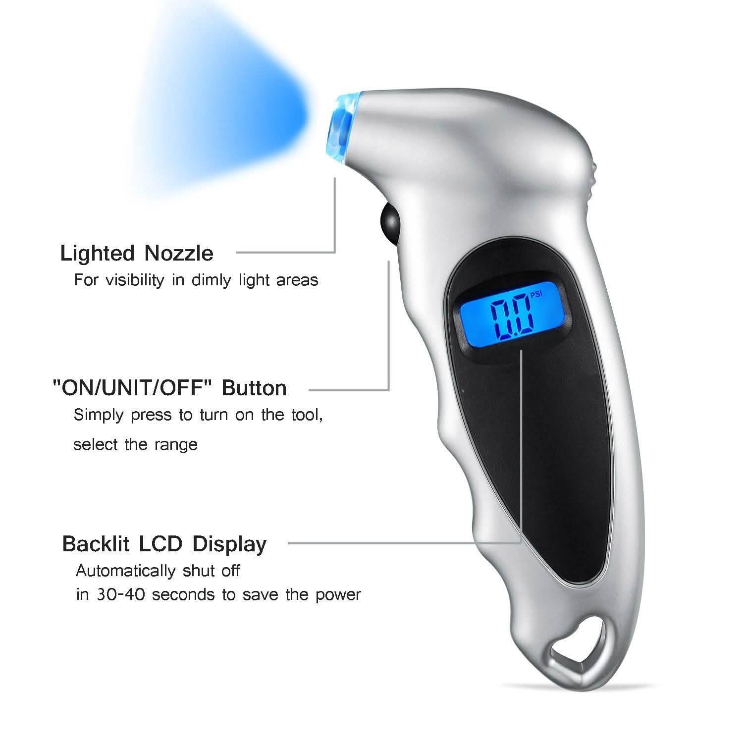 Digital Tire Pressure Gauge 150 PSI 4 Settings