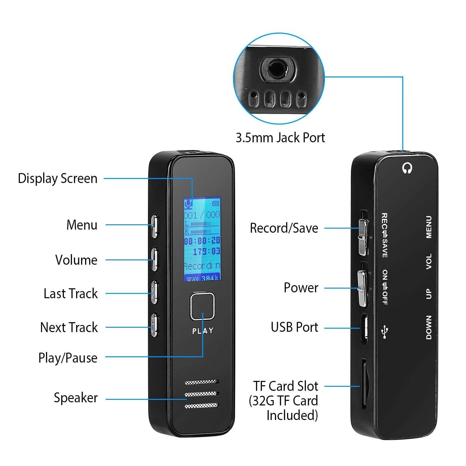 Digital Voice Recorder 32GB HD Sound Audio Recorder