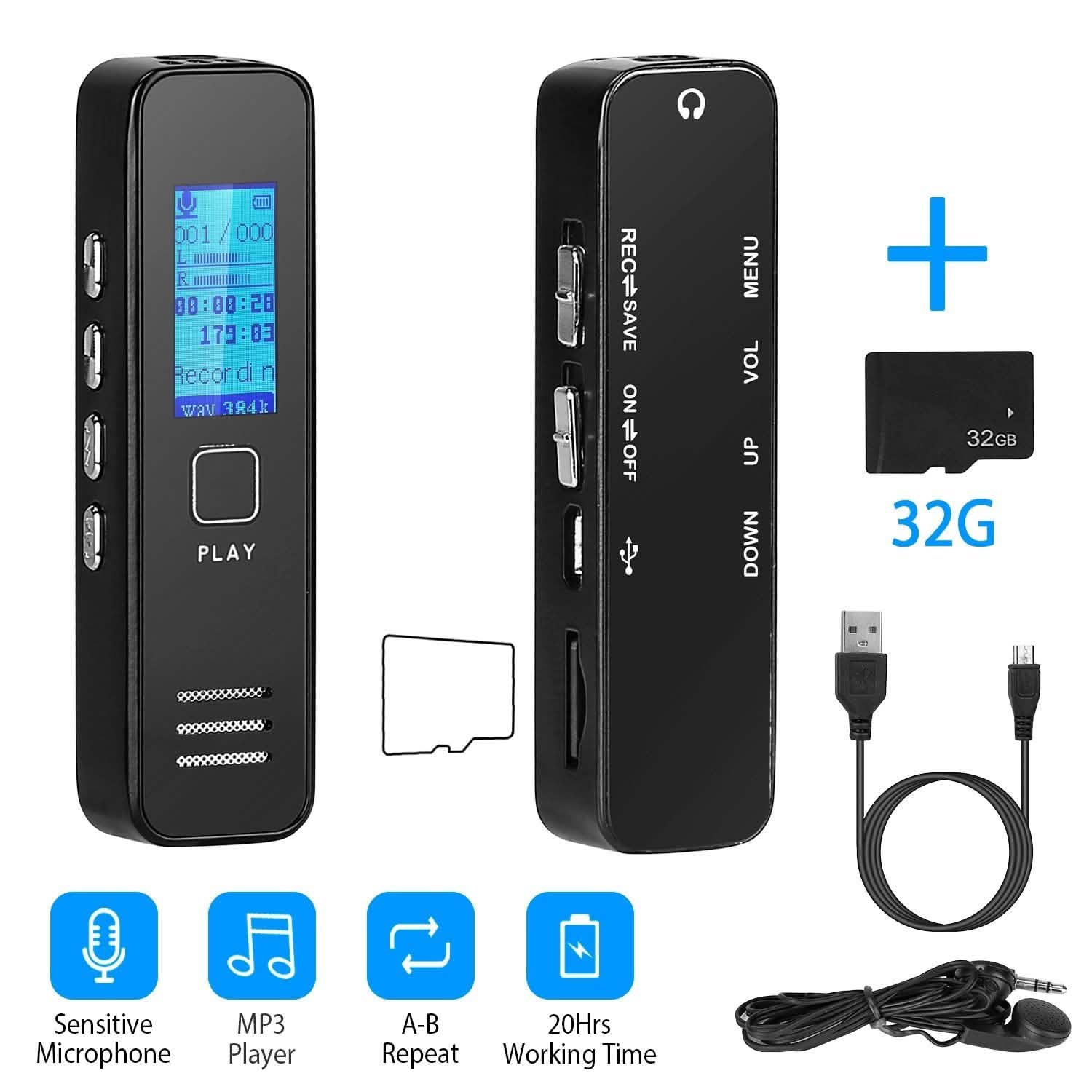 Digital Voice Recorder 32GB HD Sound Audio Recorder