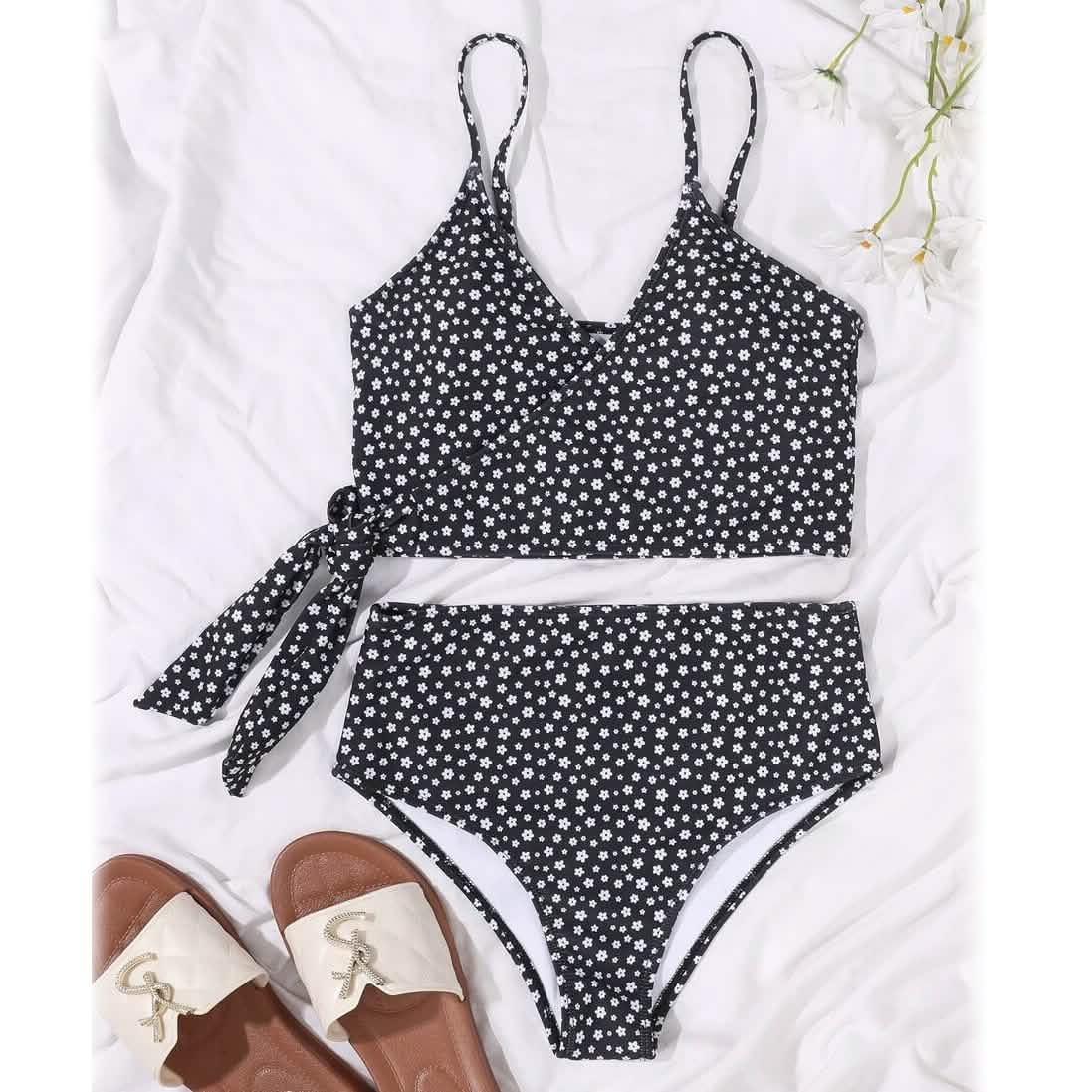 Ditsy Floral Wrap Knot Bikini Swimsuit