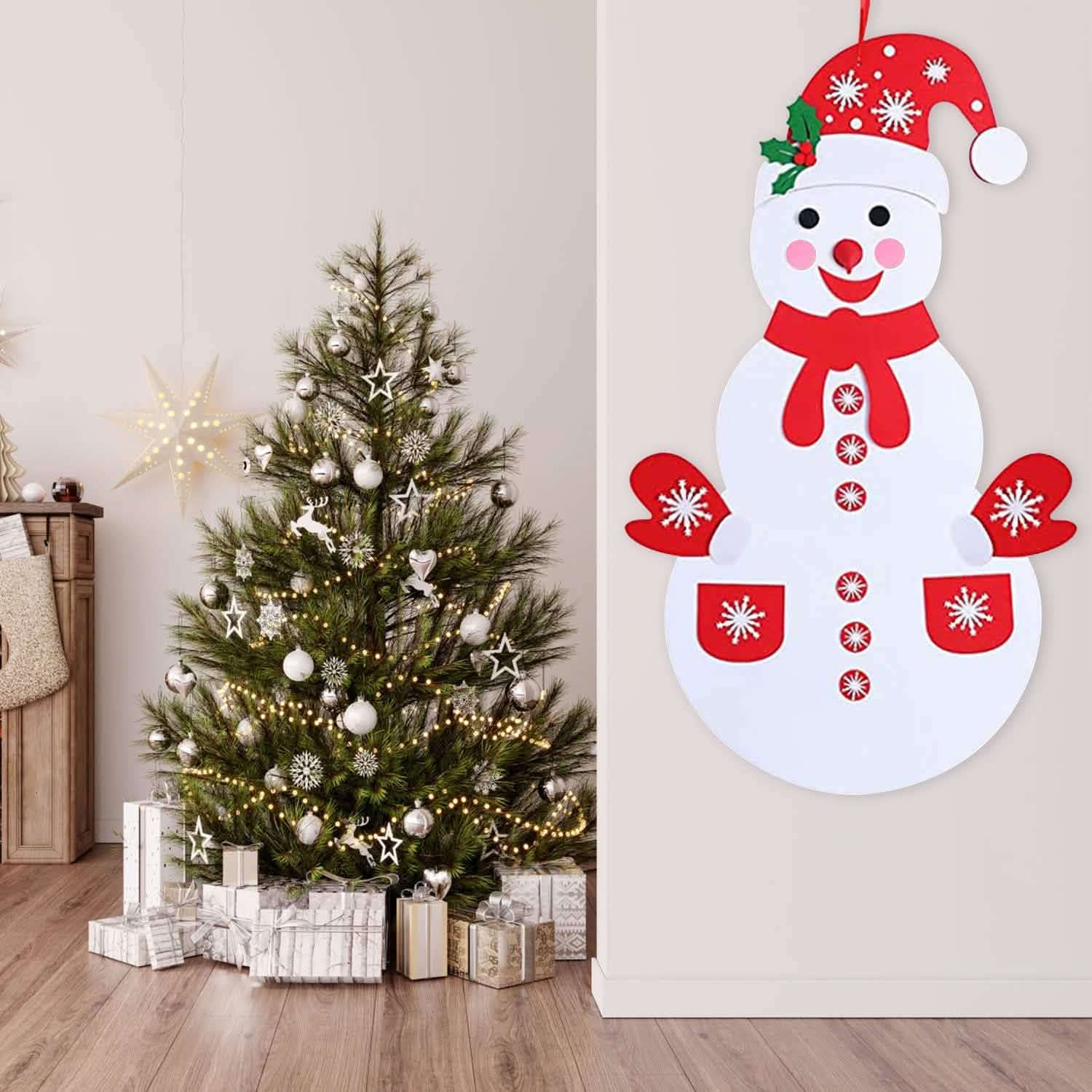 DIY Felt Christmas Hanging Decorations Kits with 54 Piece Detachable Ornaments