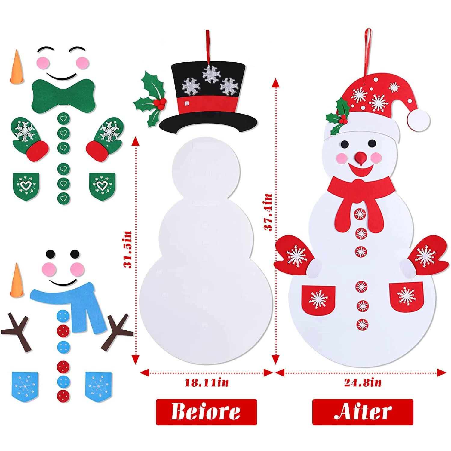 DIY Felt Christmas Hanging Decorations Kits with 54 Piece Detachable Ornaments
