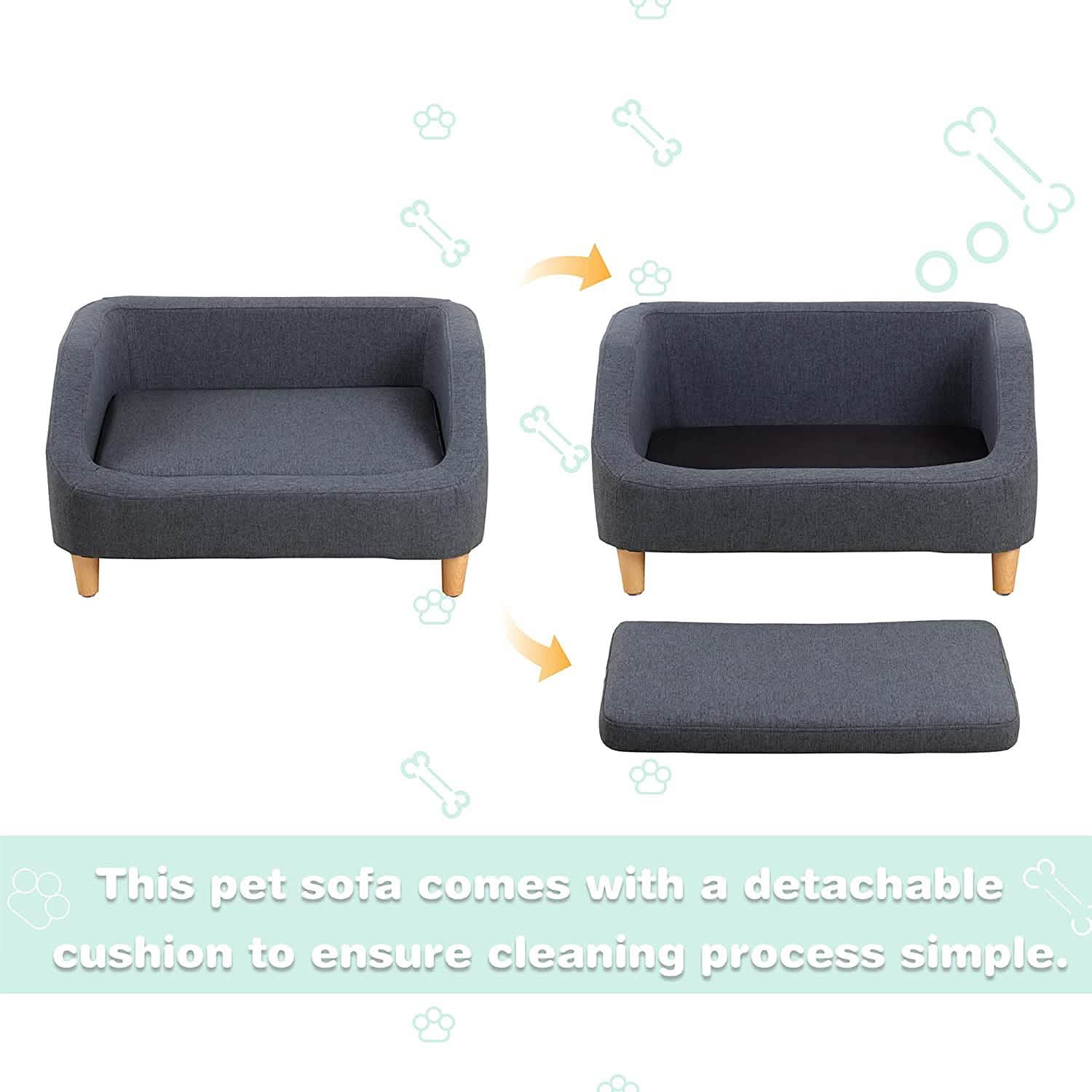 Dog Rectangular Sofa with Removable Cushion and Wooden Feet