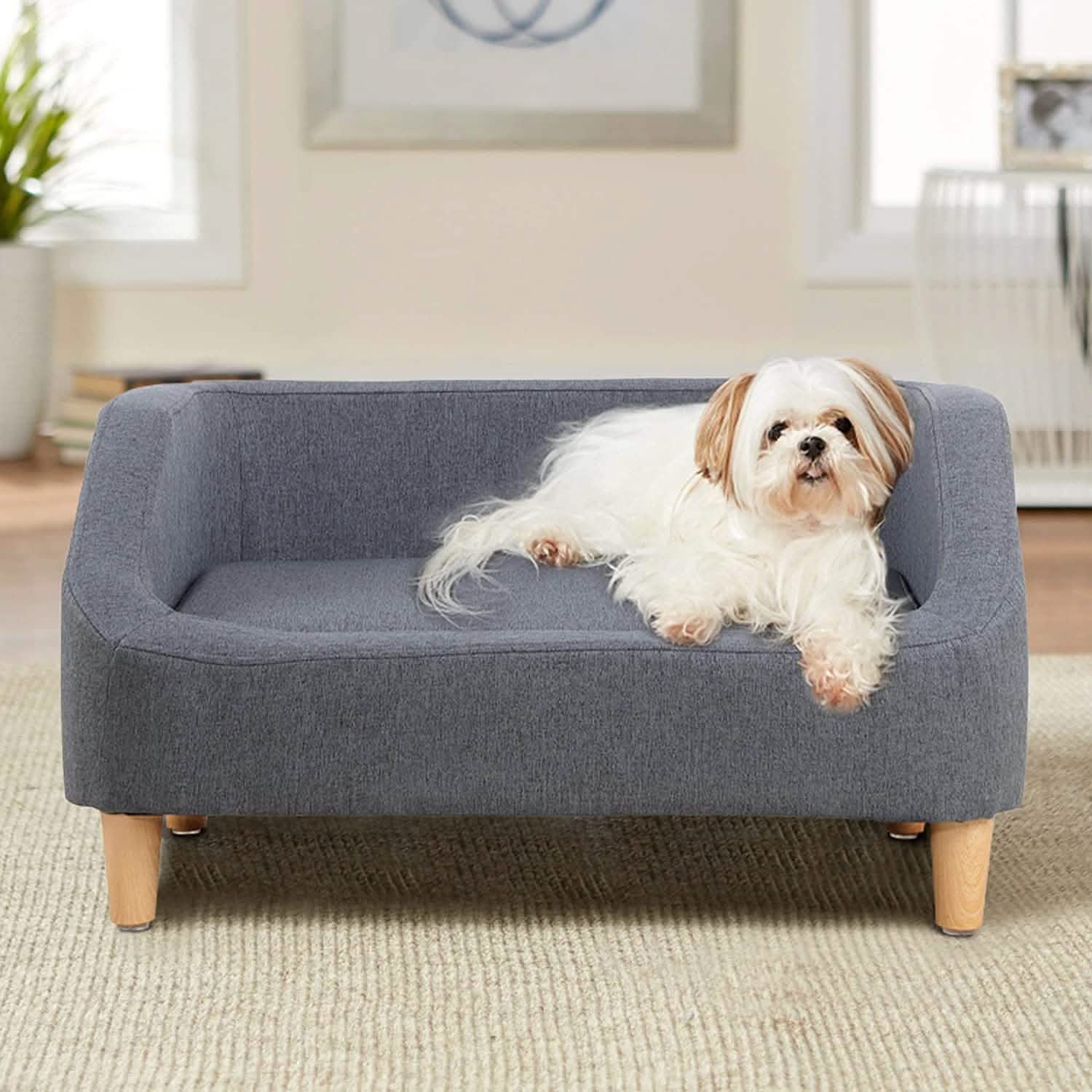 Dog Rectangular Sofa with Removable Cushion and Wooden Feet