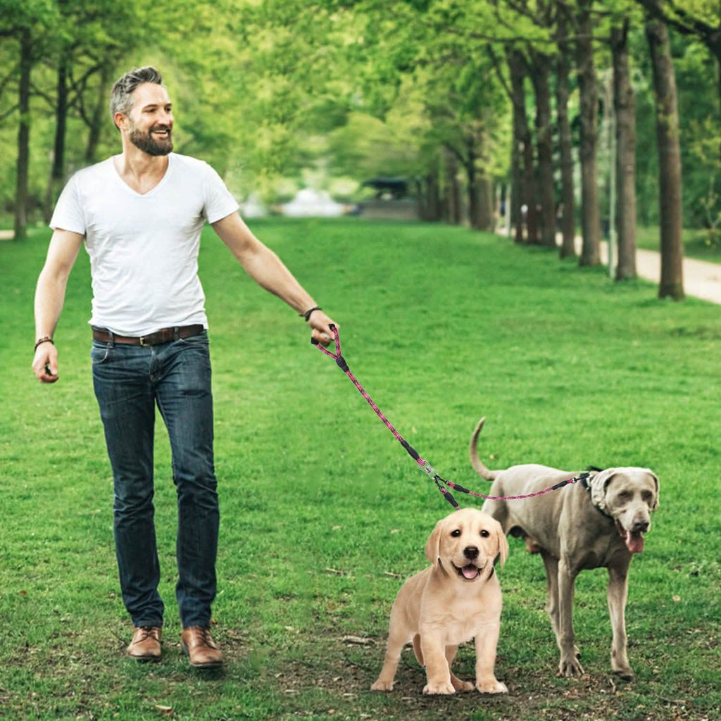 Double Dog Leash No-Tangle with Swivel Coupler Padded Handle