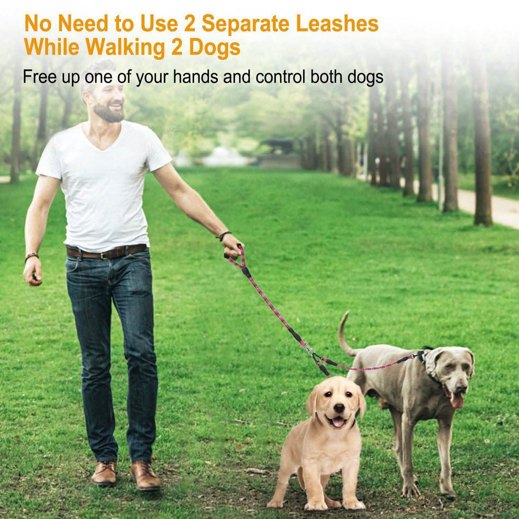 Double Dog Leash No-Tangle with Swivel Coupler Padded Handle