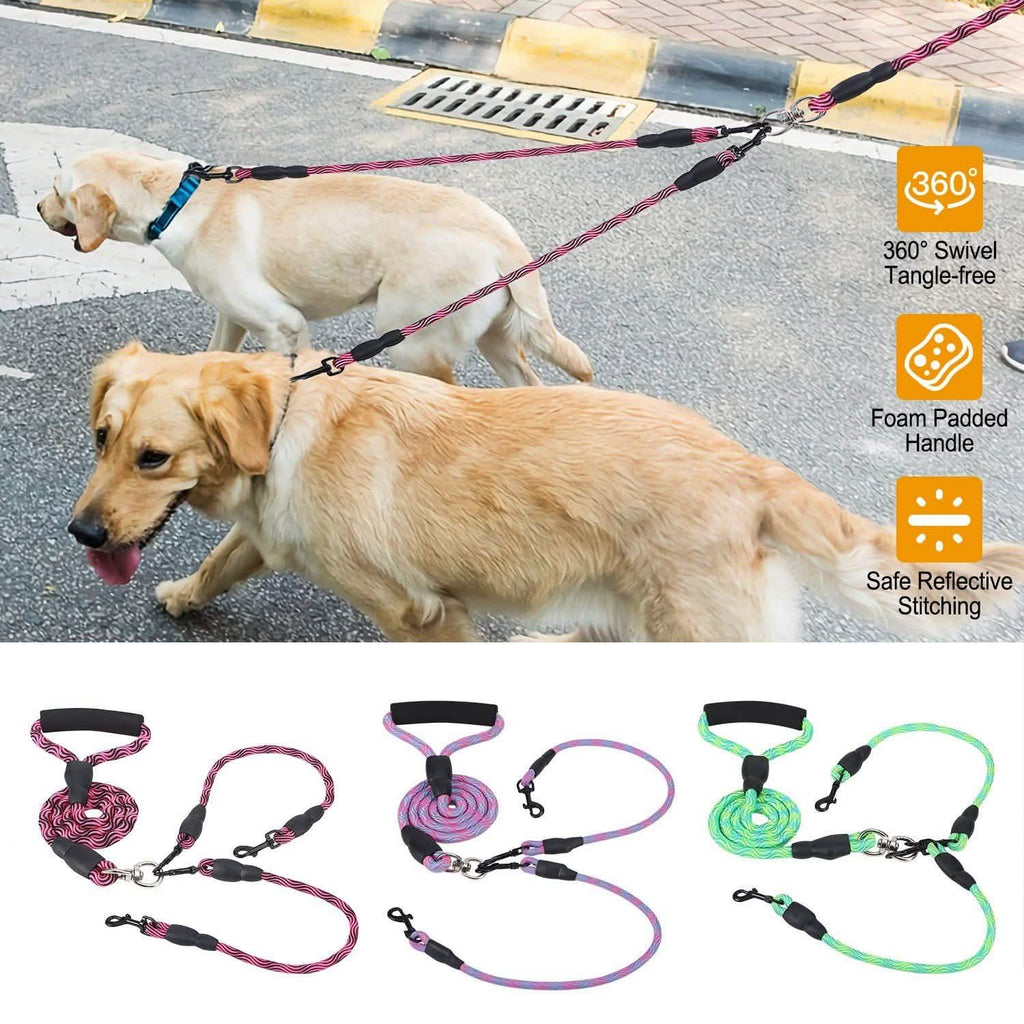 Double Dog Leash No-Tangle with Swivel Coupler Padded Handle