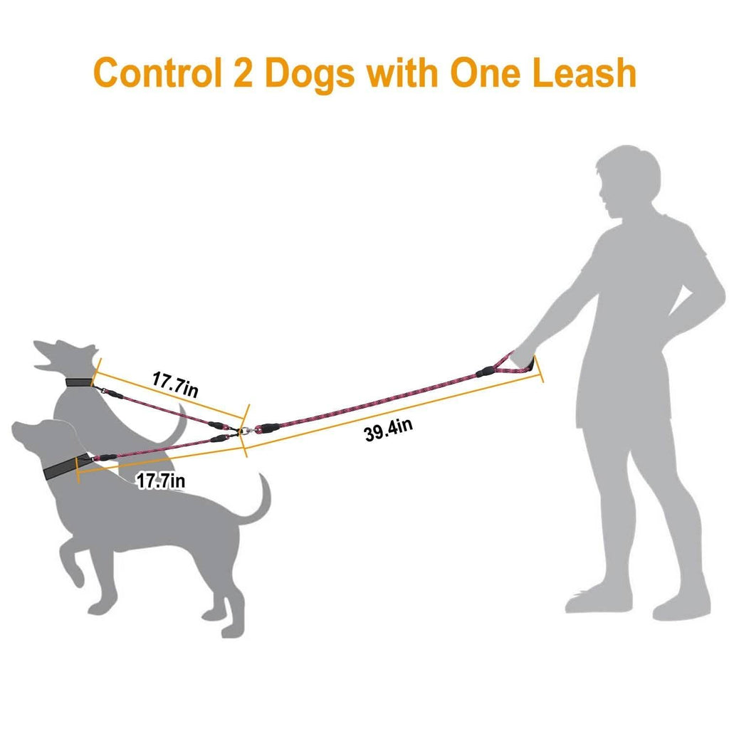 Double Dog Leash No-Tangle with Swivel Coupler Padded Handle