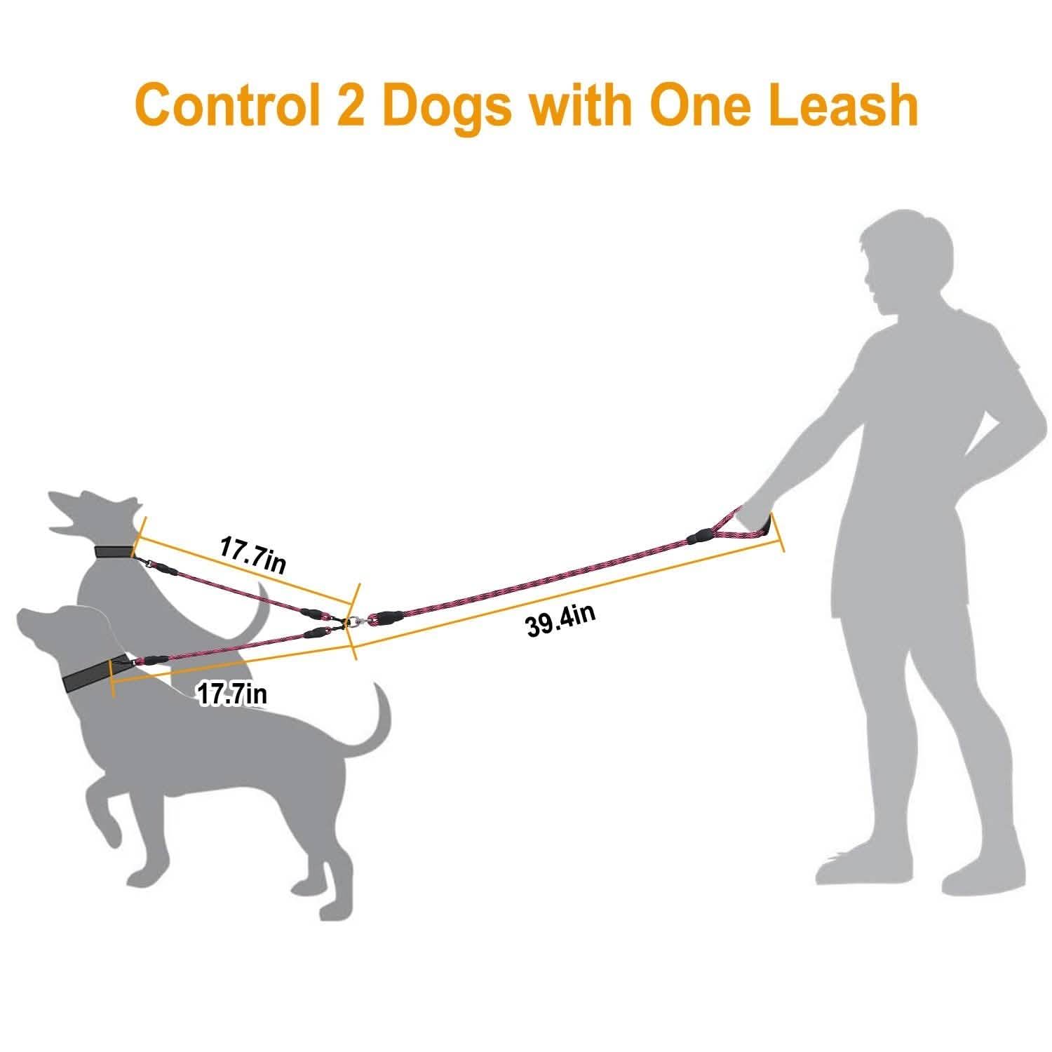 Double Dog Leash No-Tangle with Swivel Coupler Padded Handle