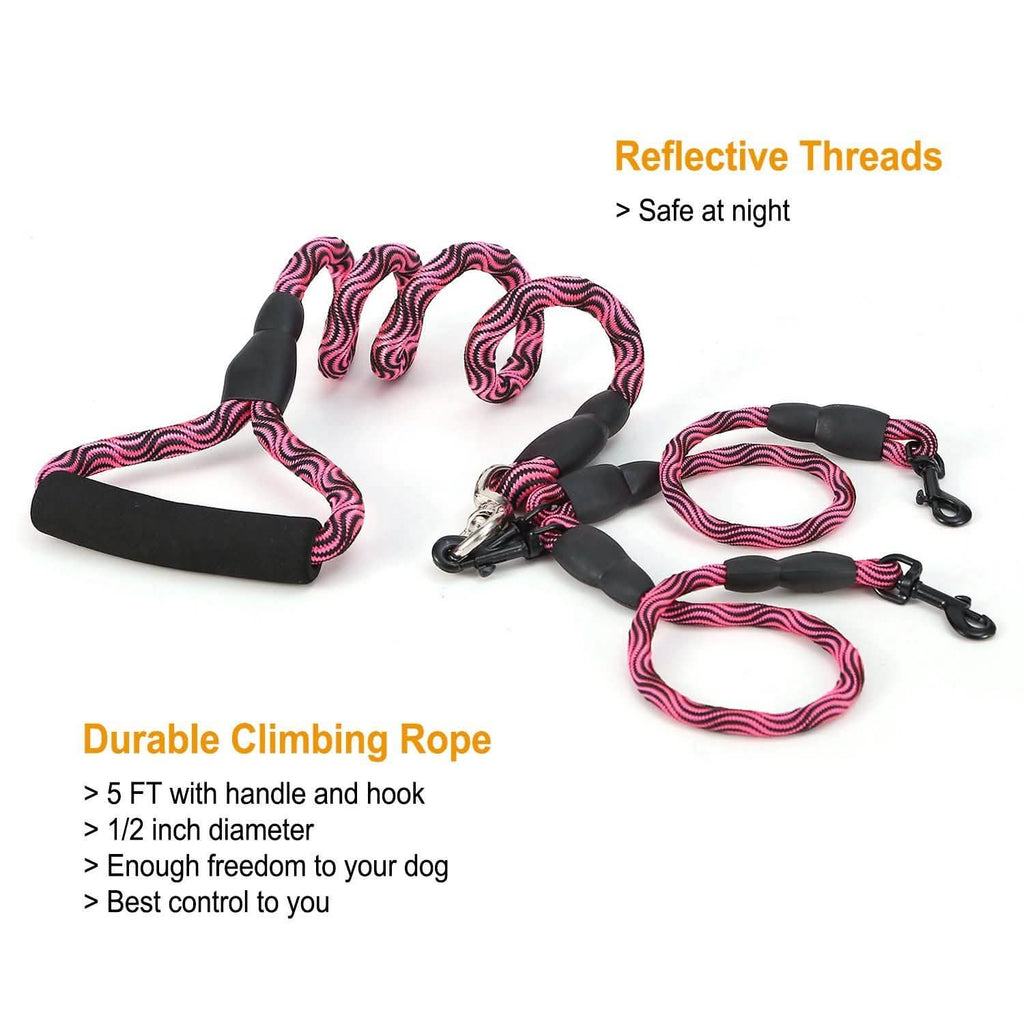 Double Dog Leash No-Tangle with Swivel Coupler Padded Handle