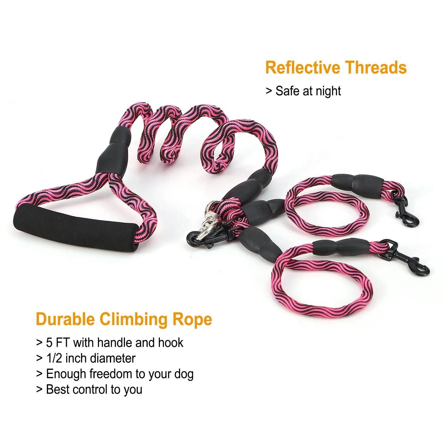 Double Dog Leash No-Tangle with Swivel Coupler Padded Handle