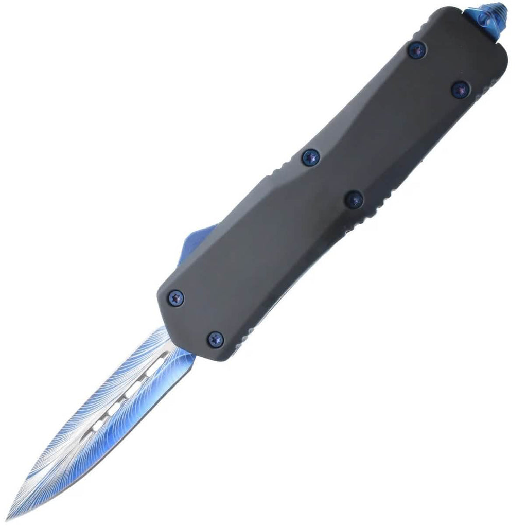 Double Edge Damascus Automatic OTF Knife with Belt Clip