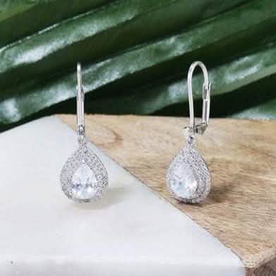 Double Halo Pear Drop Earrings