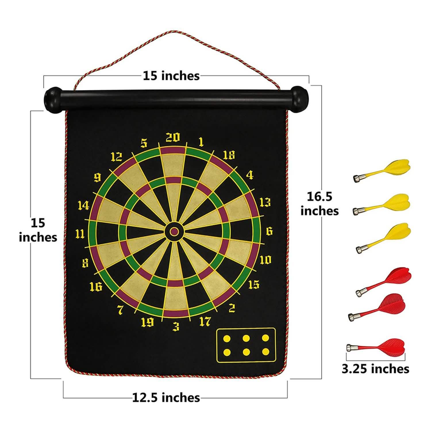 Double Sided Magnetic Roll-Up Dart Board and Bullseye Game