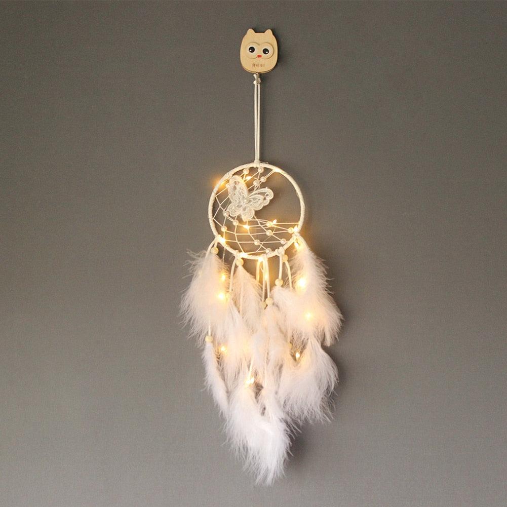 Dream Catcher Wall Decor with White Feathers Indian Style Dream-catcher Moon Handmade Wind Chimes Wall Ornament Girls Room Decoration Feather Dream Catcher For Kids Women Wedding Bohemian Wall Decor