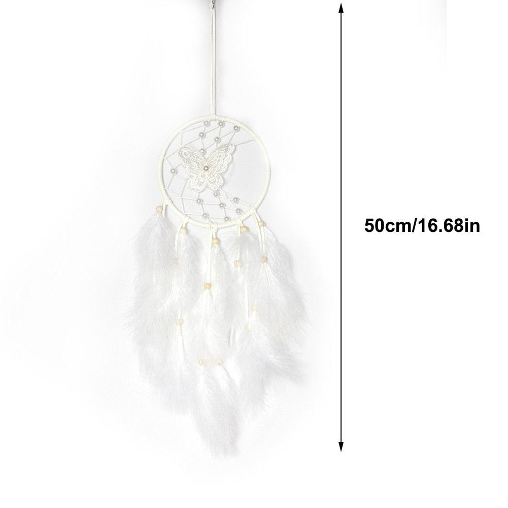 Dream Catcher Wall Decor with White Feathers Indian Style Dream-catcher Moon Handmade Wind Chimes Wall Ornament Girls Room Decoration Feather Dream Catcher For Kids Women Wedding Bohemian Wall Decor