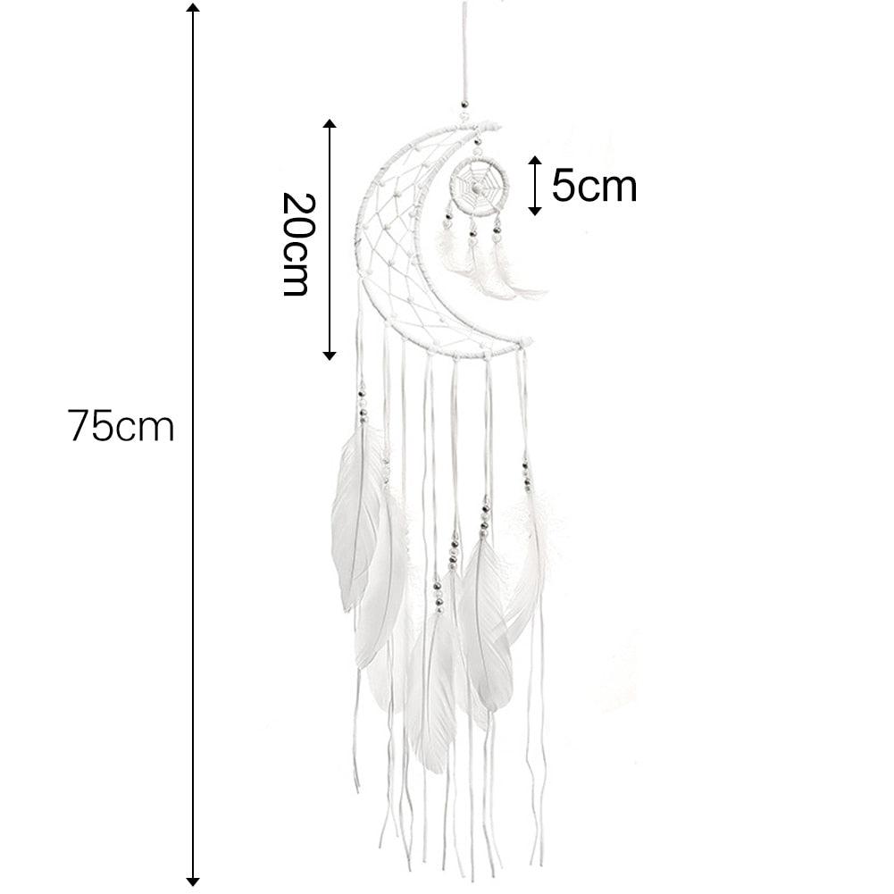 Dream Catcher Wall Decor with White Feathers Indian Style Dream-catcher Moon Handmade Wind Chimes Wall Ornament Girls Room Decoration Feather Dream Catcher For Kids Women Wedding Bohemian Wall Decor