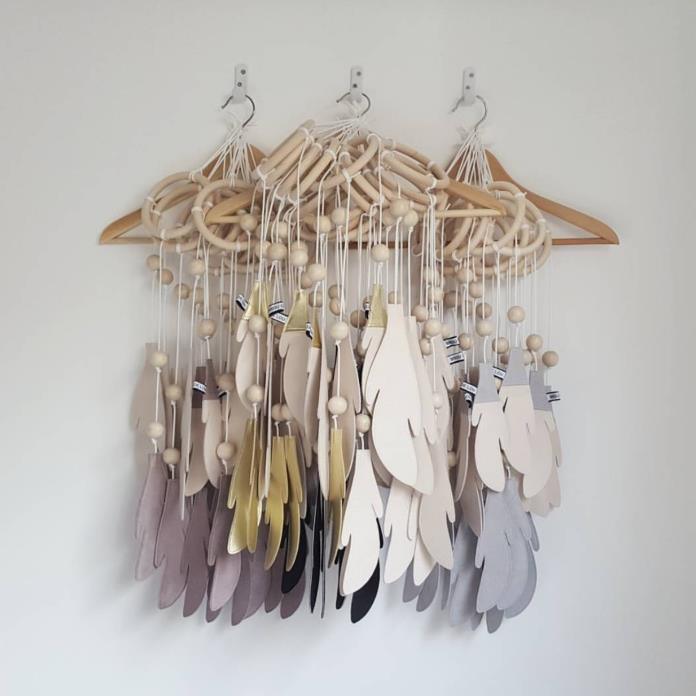 Dream Catchers with Golden Shining Lace & Bells Nordic Hollow Wooden Feather Hanging Ornaments For Baby Kids Room Wall Hanging Decorative Feathers Wedding  Decorations Nursery Decor