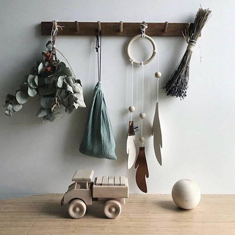 Dream Catchers with Golden Shining Lace & Bells Nordic Hollow Wooden Feather Hanging Ornaments For Baby Kids Room Wall Hanging Decorative Feathers Wedding  Decorations Nursery Decor