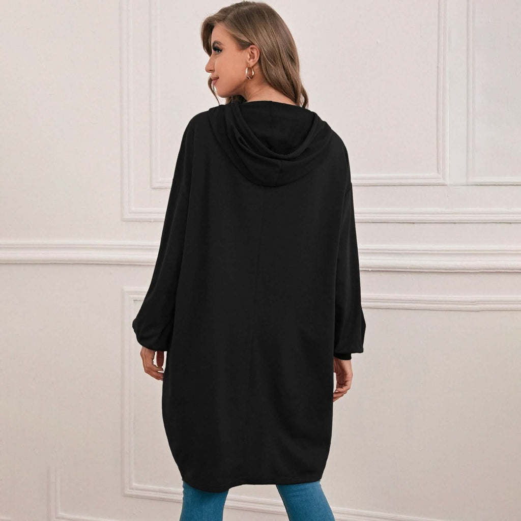 Drop Shoulder Dip Hem Thermal Longline Hoodie