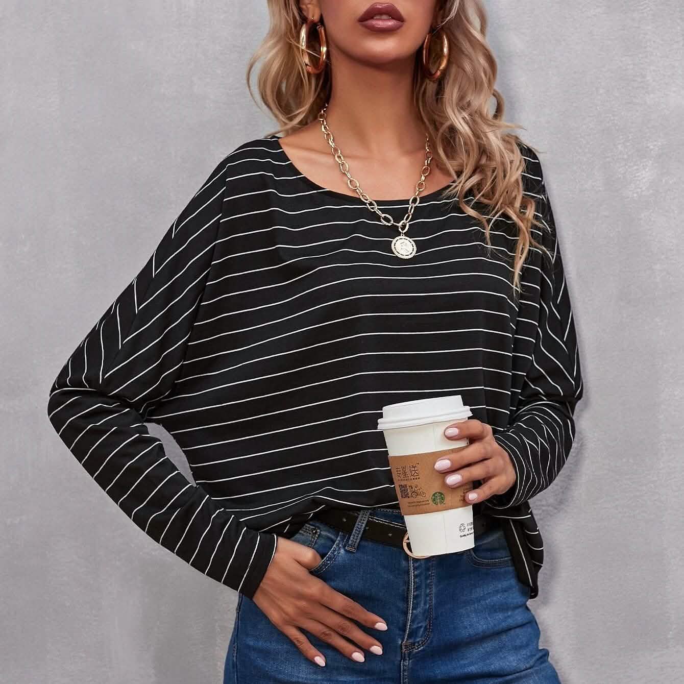 Drop Shoulder Striped Tee