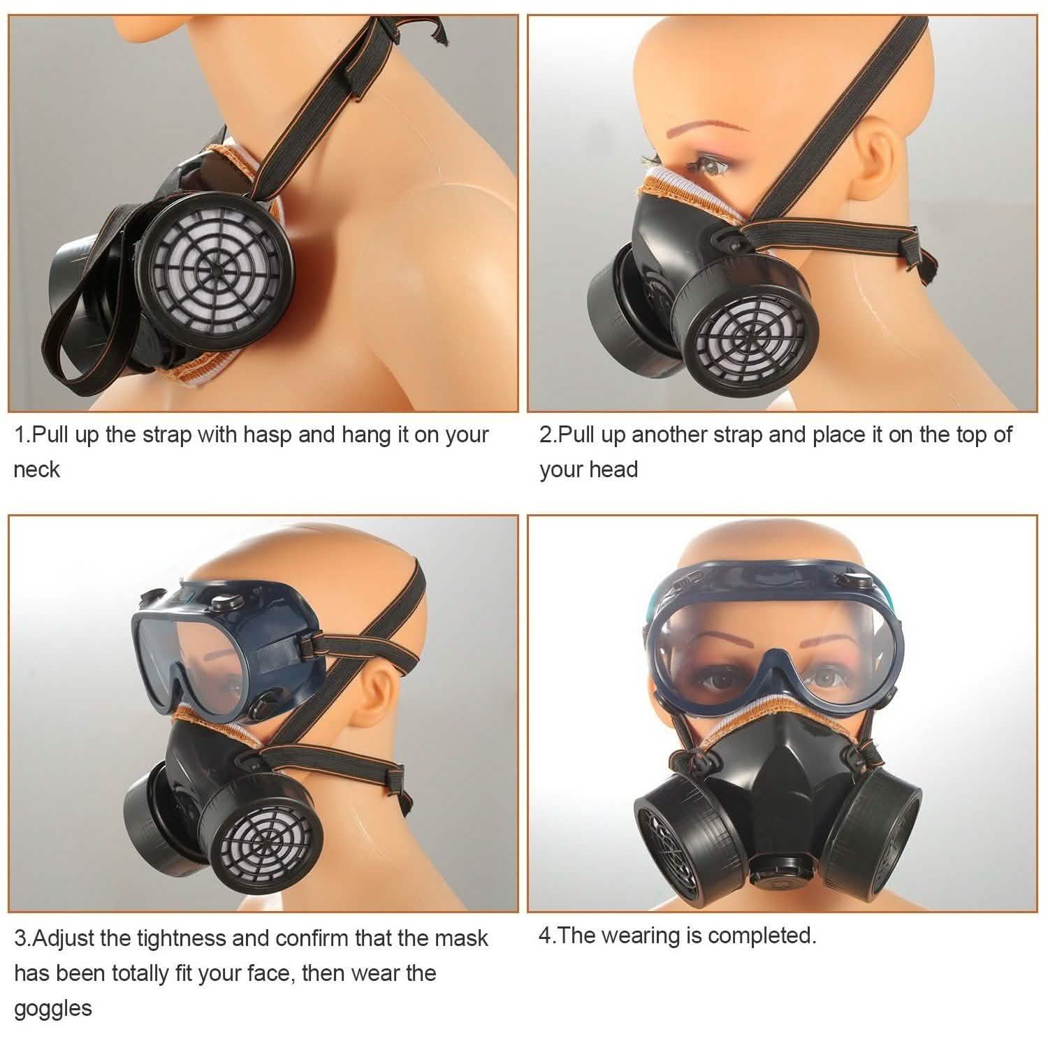 Dual Filter Cartridge Respirator Mask with Goggles