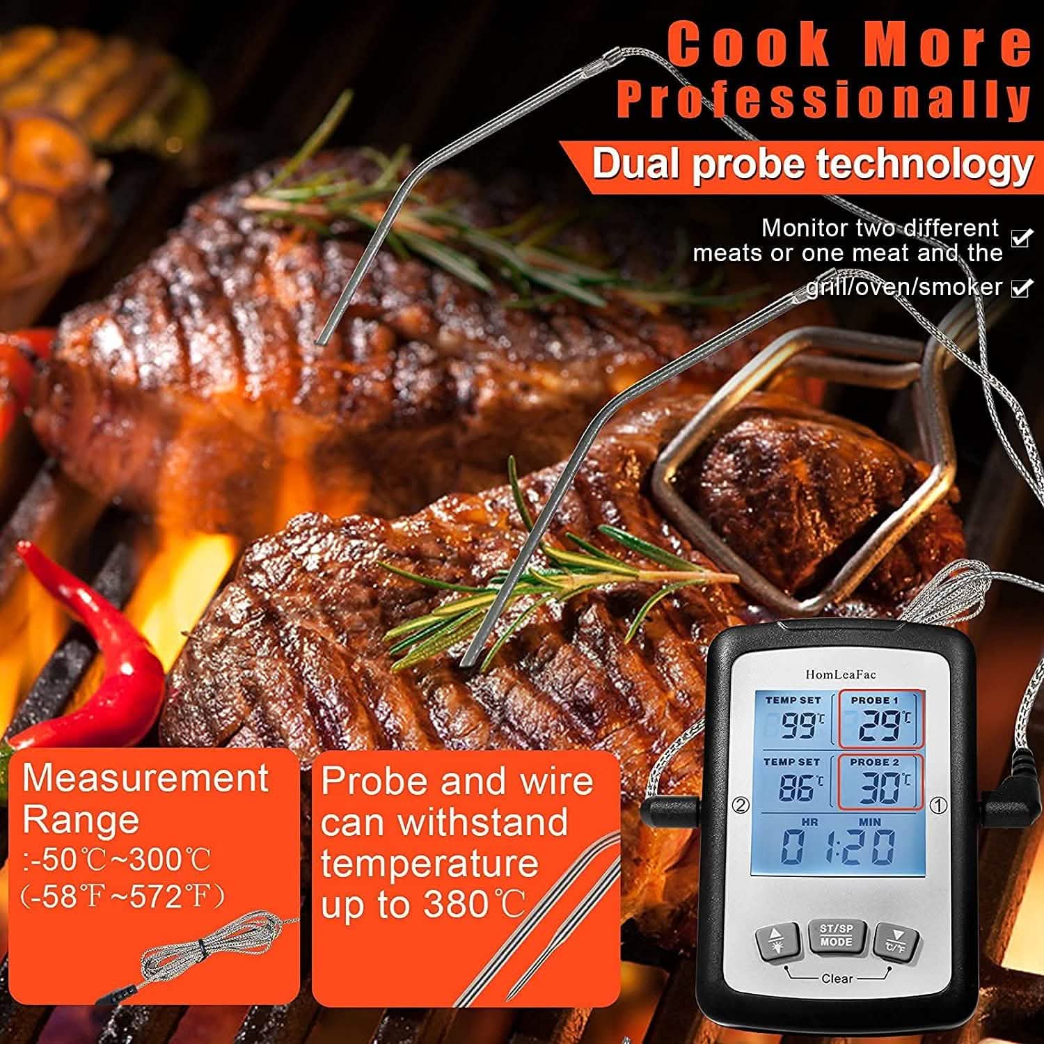Dual Probe Digital Instant Read Food Thermometer